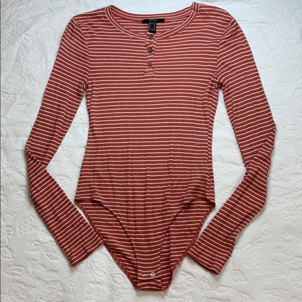 Forever 21 Orange Medium Long Sleeve Bodysuit